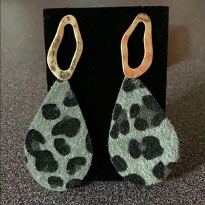 Gold, Gray, and Black Leopard Earrings & GoldBrown